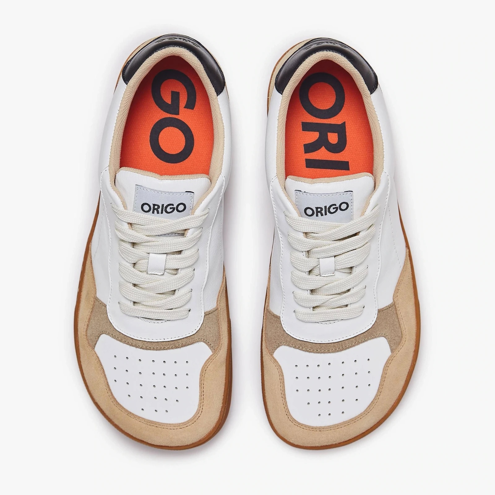 Босоногие кеды Origo Modern Retro Sneaker — белый с бежевой замшей, фото 2